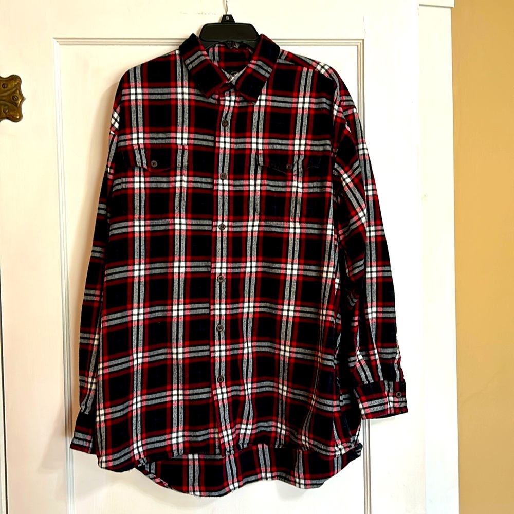 Red Head (BassPro) red/black/white plaid flannel shirt.  100% cotton. XL